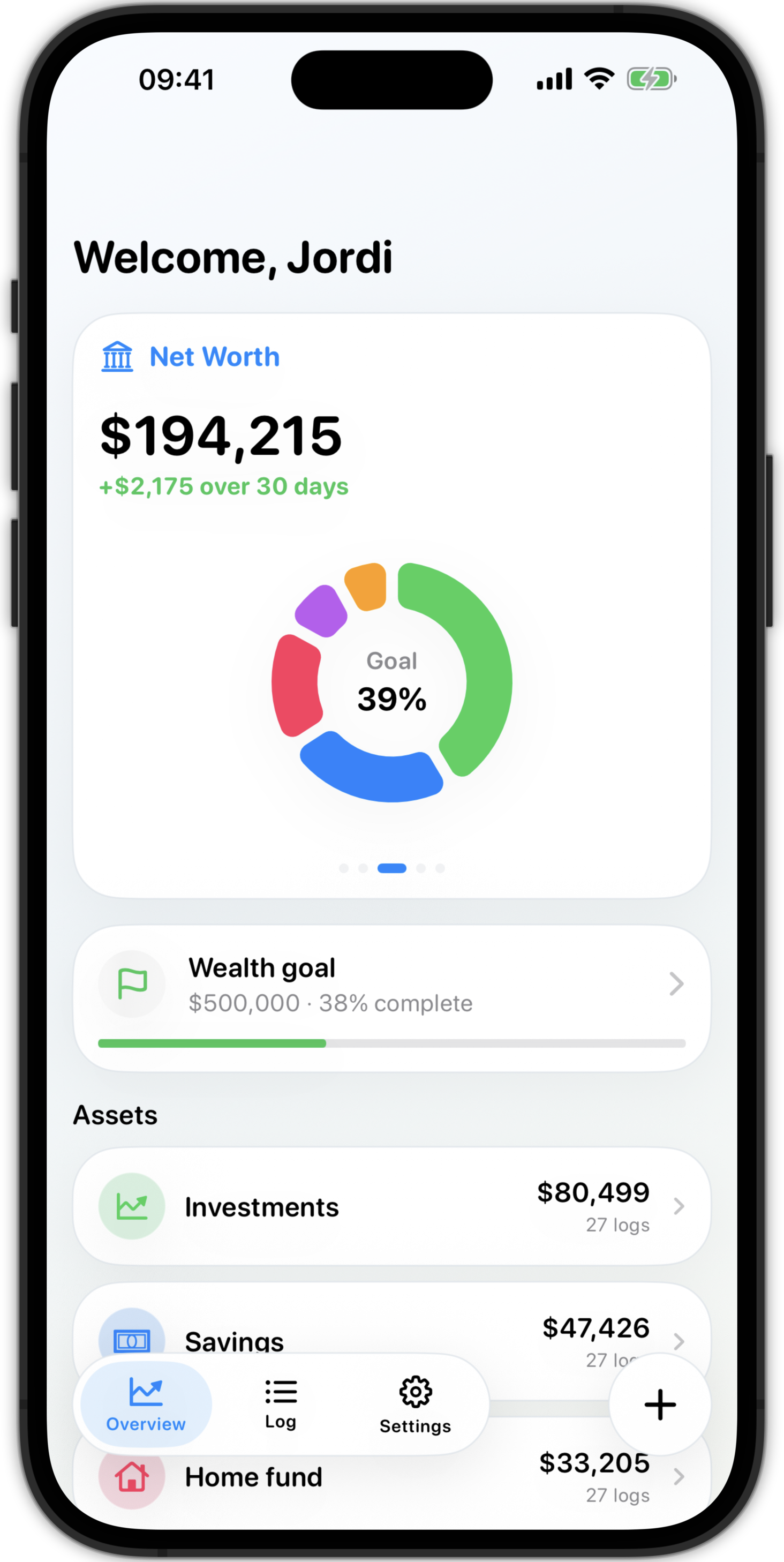 Oakwealth asset list screen.